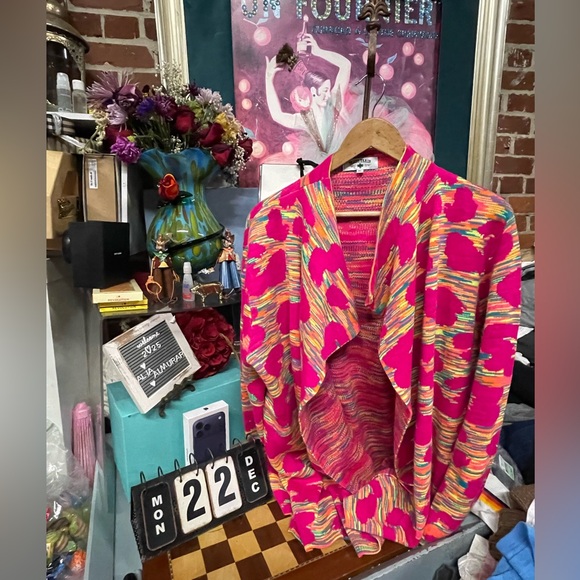 Crazy Train Sweaters - Crazy Train Hot Pink Multicolor Drape Cardigan